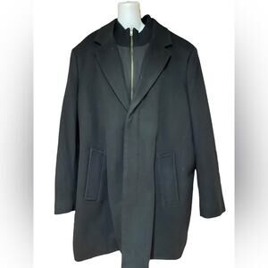 Turnbury Mens 48L Black Zip and Button Front Insulated Wool/Cashmere Coat